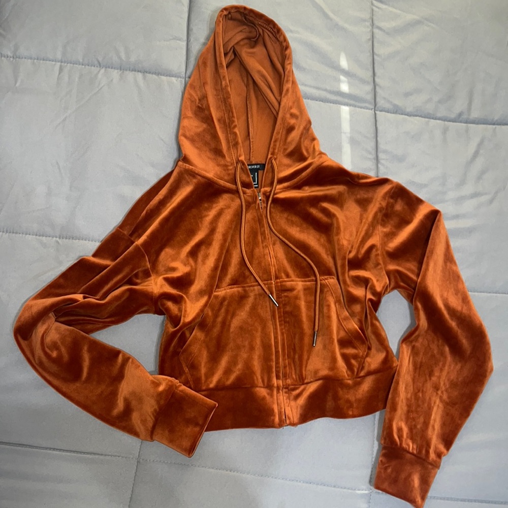 Velvet zip-up hoodie.